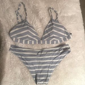 Blackbough Light Blue and White Striped Bikini Top